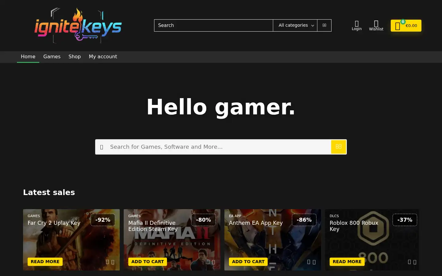 Screenshot of ignitekeys.com