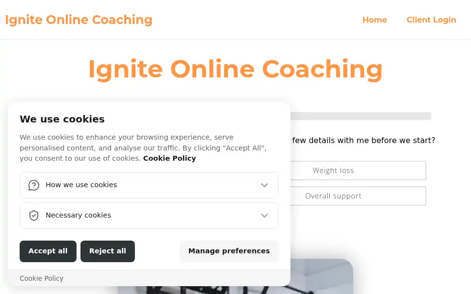 Screenshot of igniteonlinecoaching.com