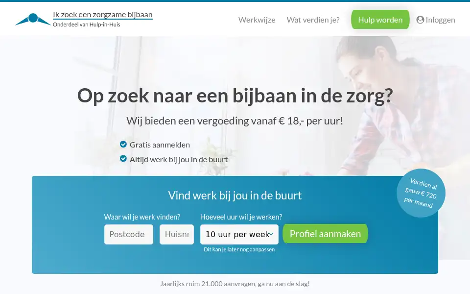 Screenshot of ikzoekeenzorgzamebijbaan.nl