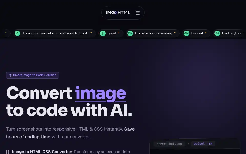 Screenshot of img2html.com