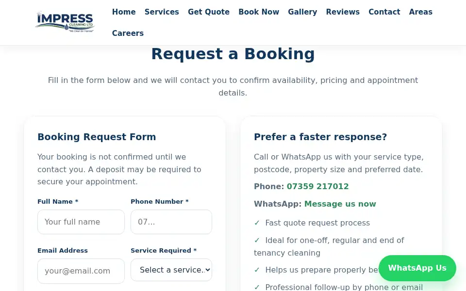 Screenshot of impresscleaninglimited.co.uk