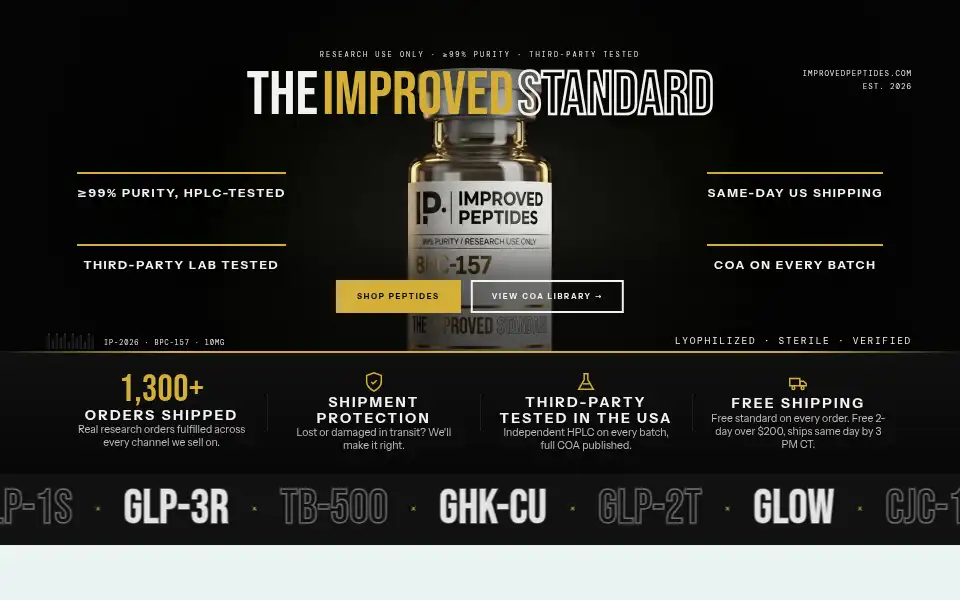 Screenshot of improvedpeptides.com