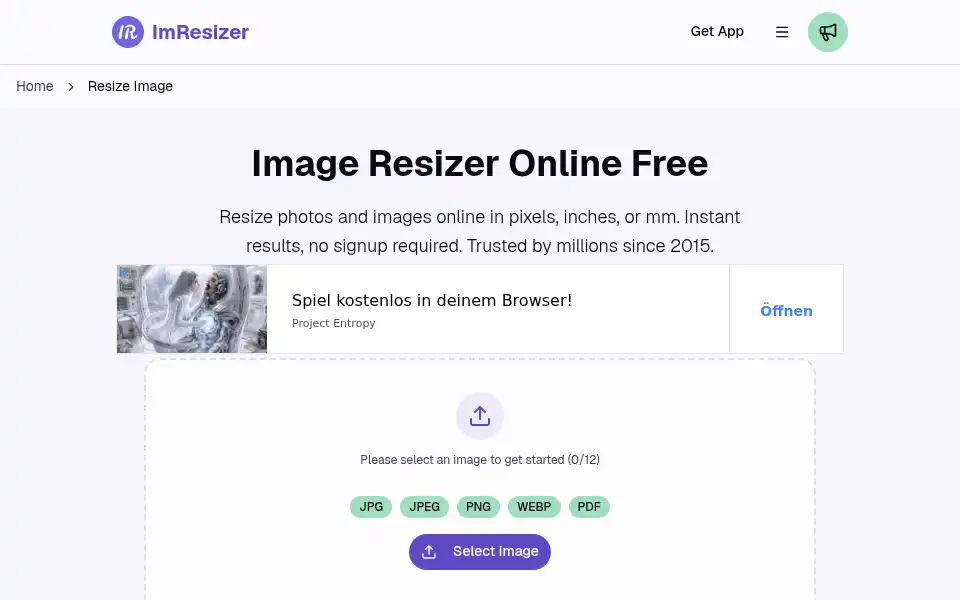 Screenshot of imresizer.com