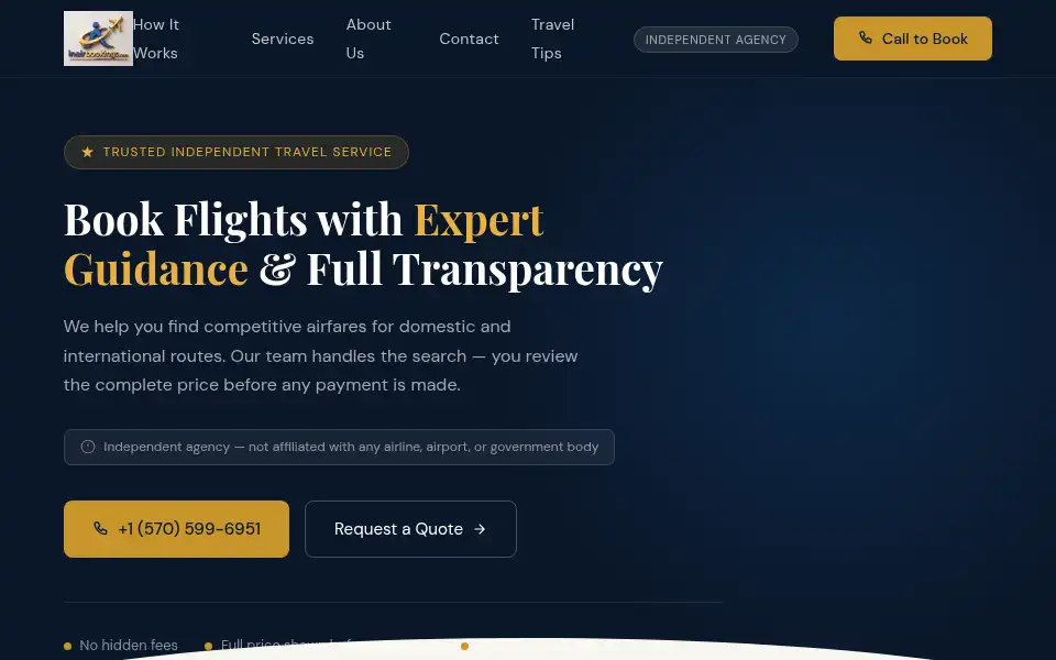 Screenshot of inairbookings.com