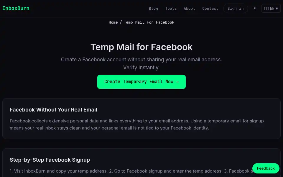 Screenshot of inboxburn.com