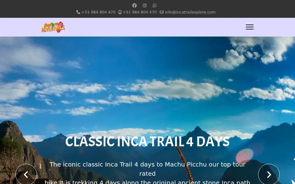 Screenshot of incatrailexplore.com