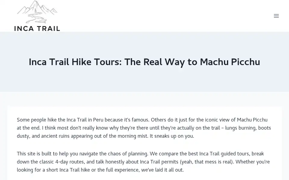 Screenshot of incatrailhiketours.com