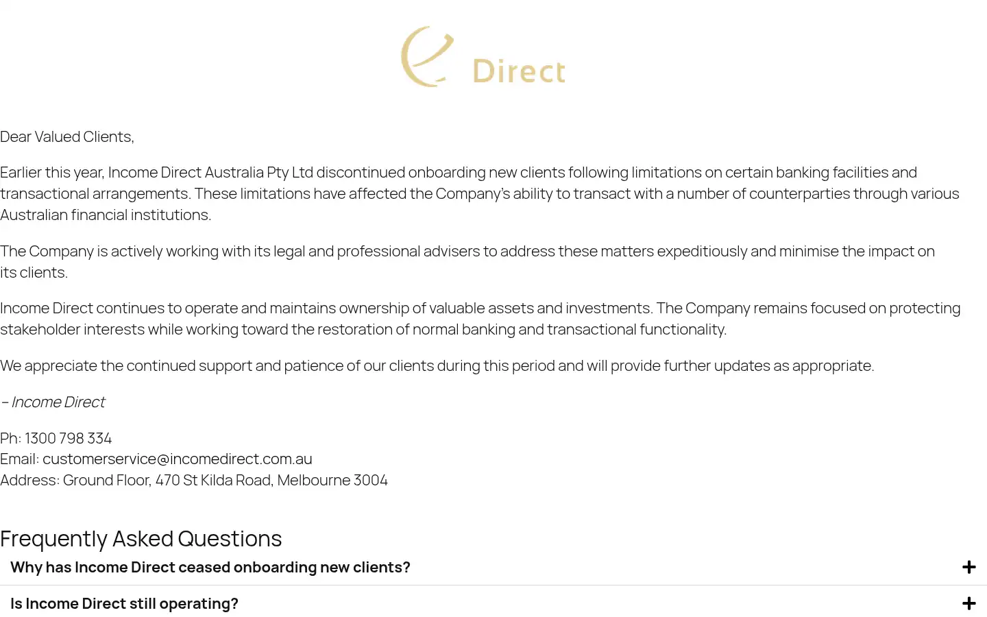 Screenshot of incomedirect.com.au