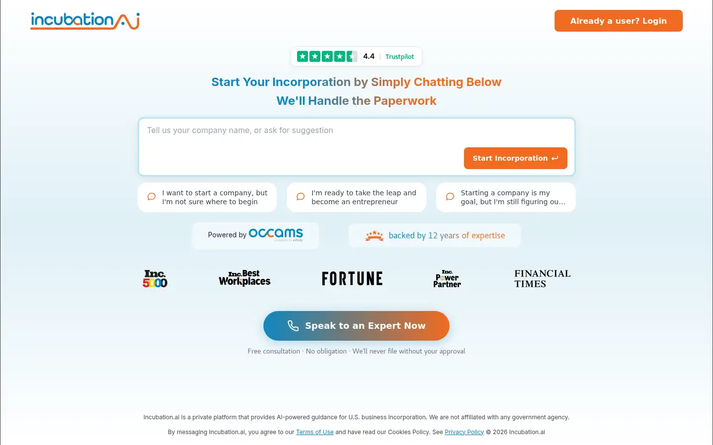 Screenshot of incubation.ai