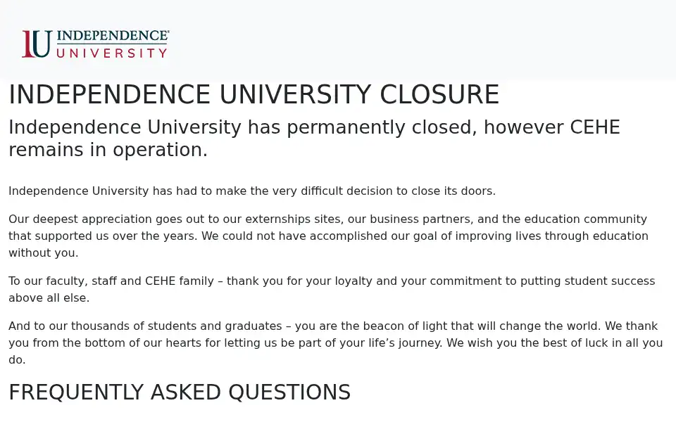 Screenshot of independence.edu