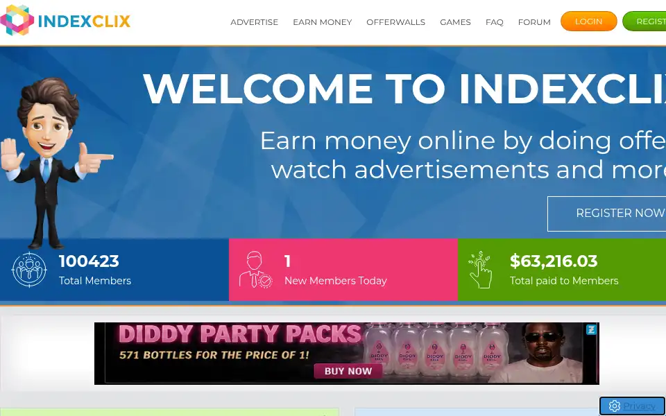 Screenshot of indexclix.com