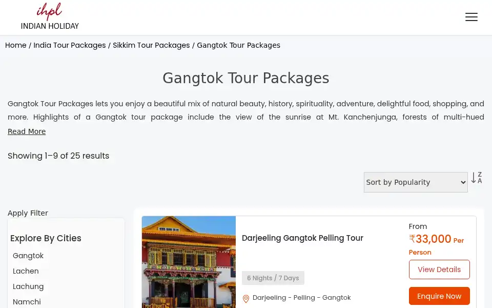 Screenshot of indianholiday.com