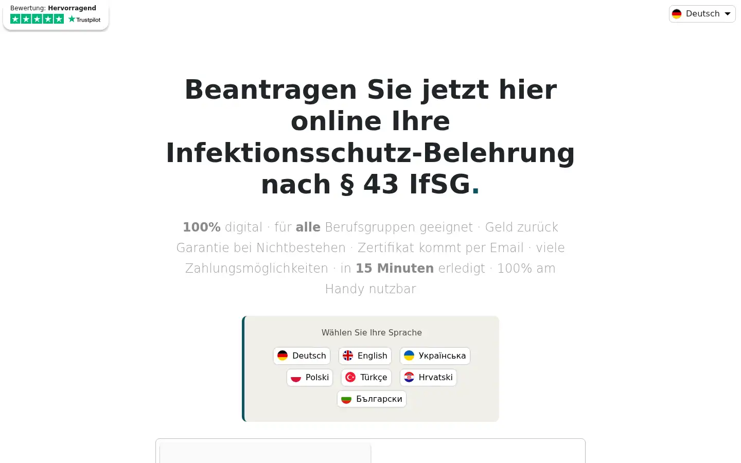 Screenshot of infektionsschutzbelehrung.de
