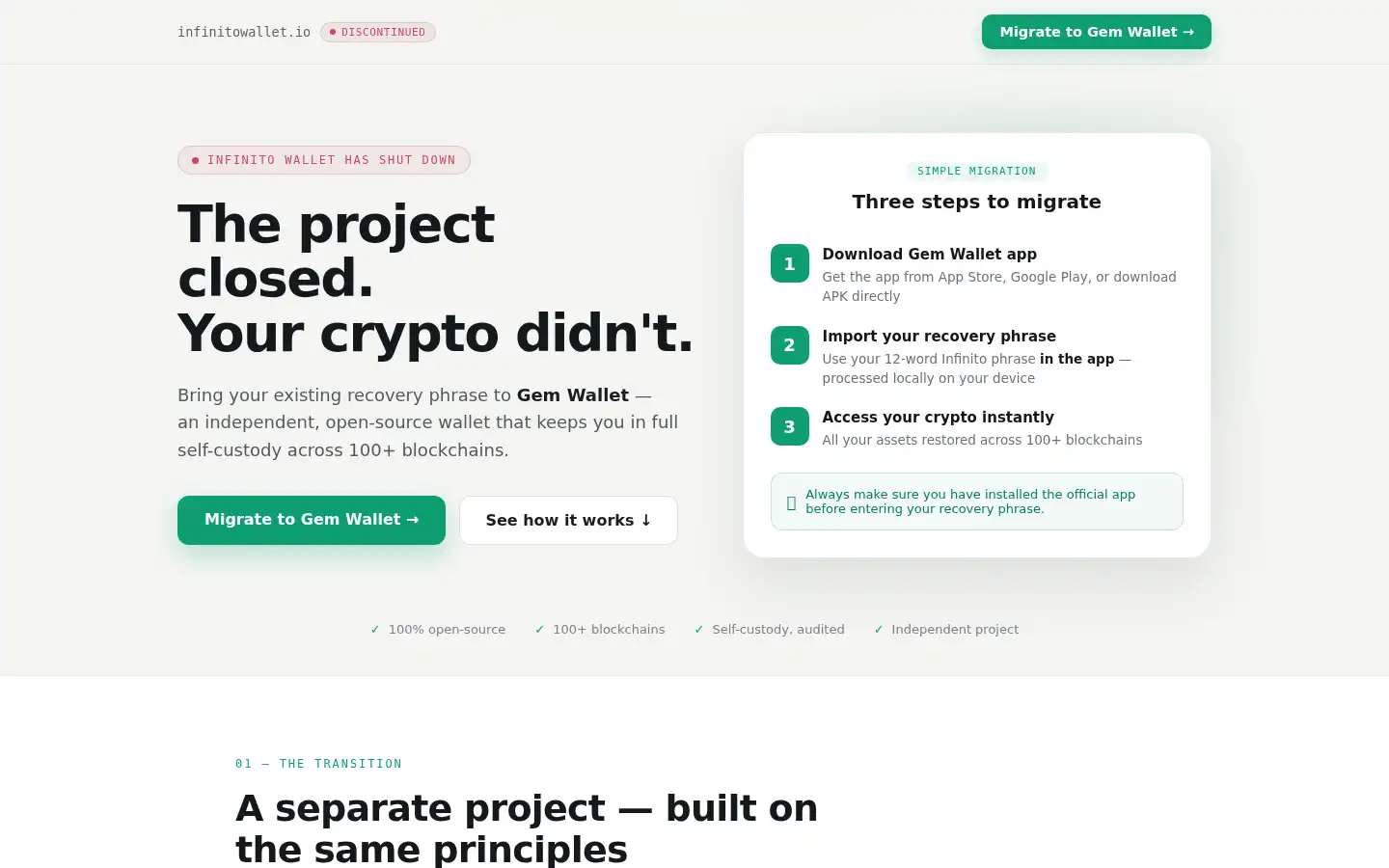 Screenshot of infinitowallet.io