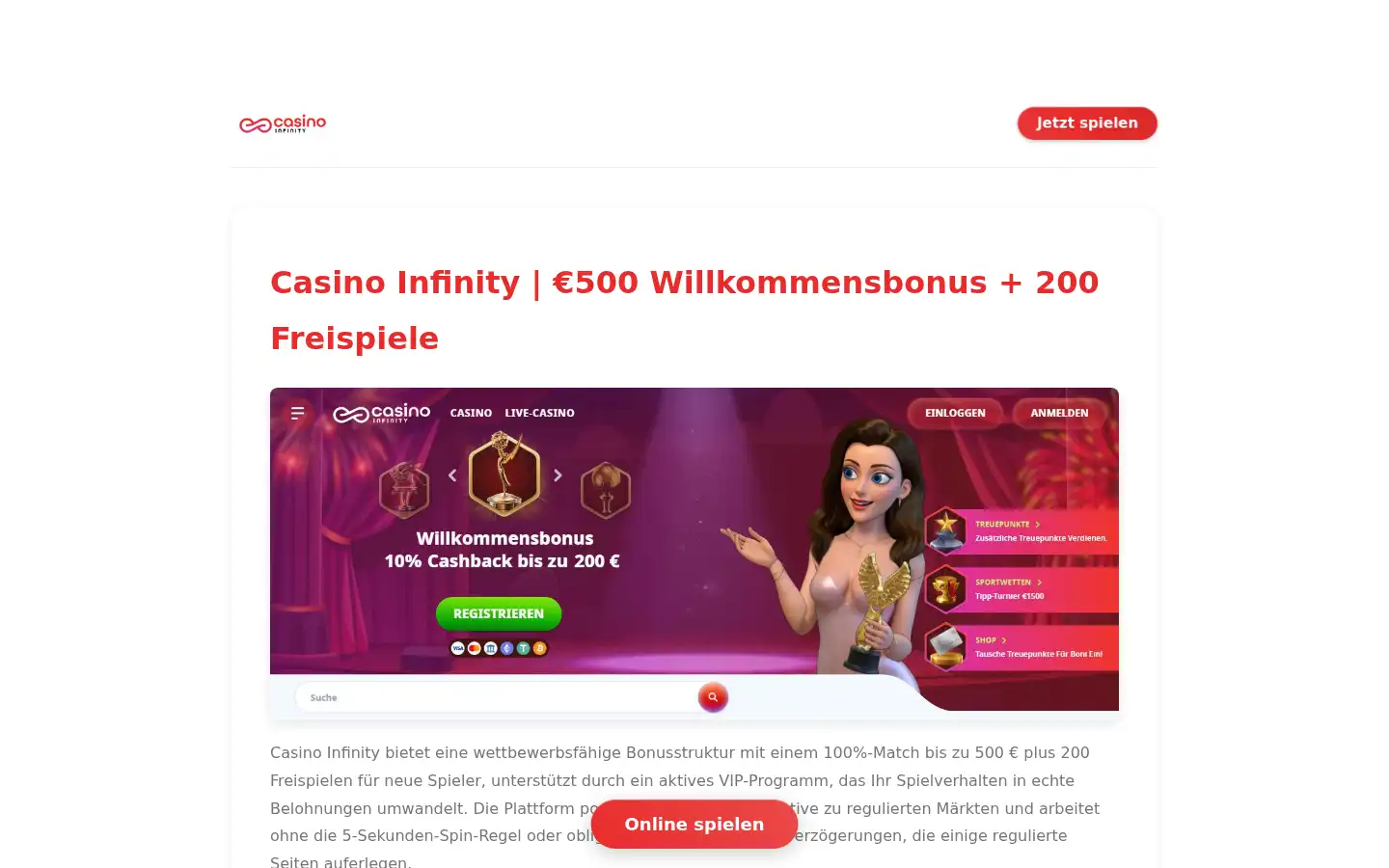 Screenshot of infinity-casino.com.de