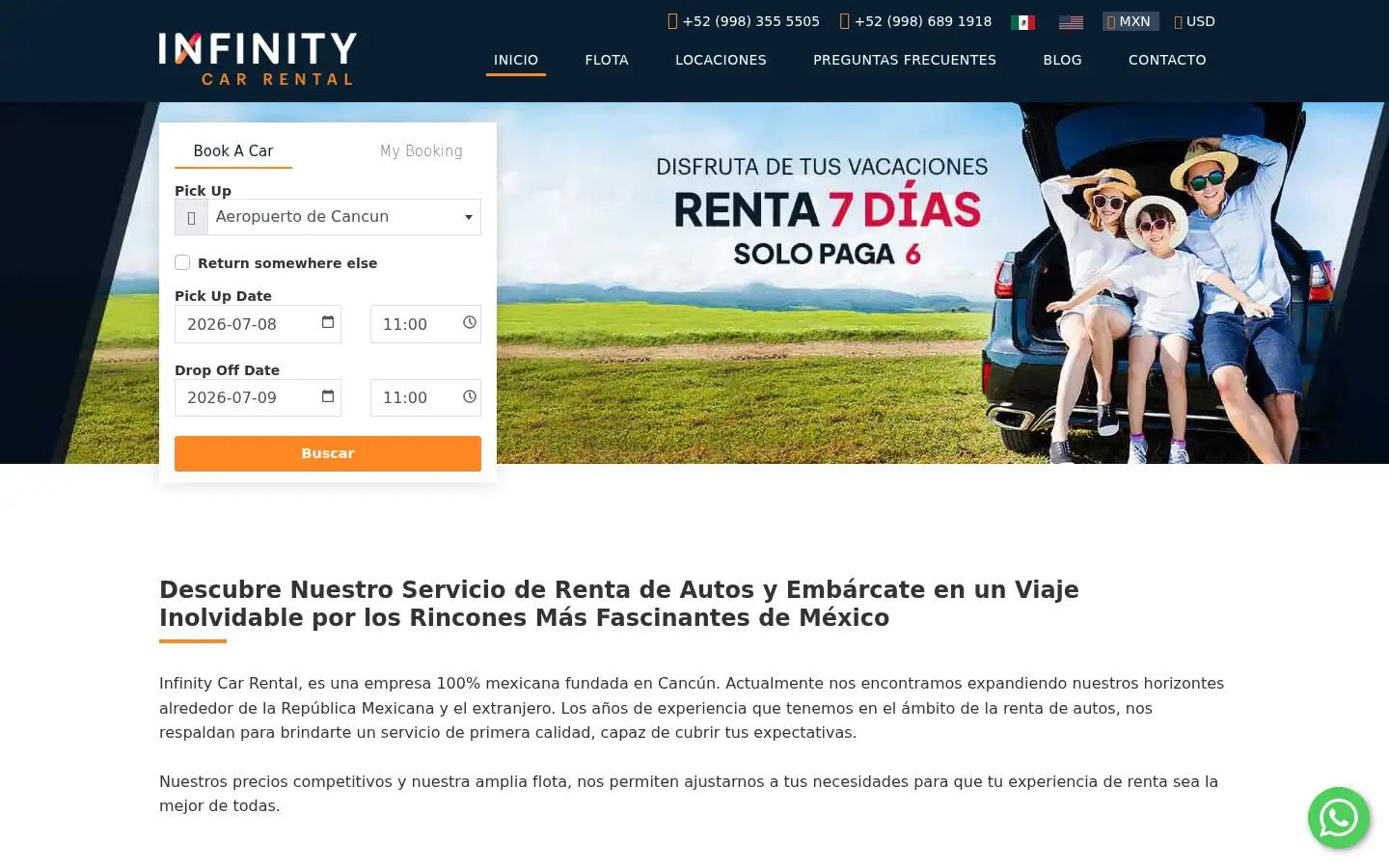 Screenshot of infinitycarrental.com