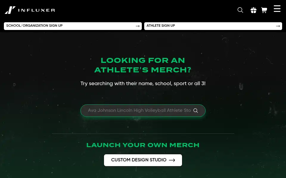 Screenshot of influxermerch.com