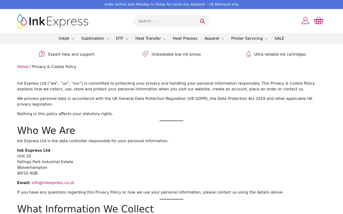 Screenshot of inkexpress.co.uk