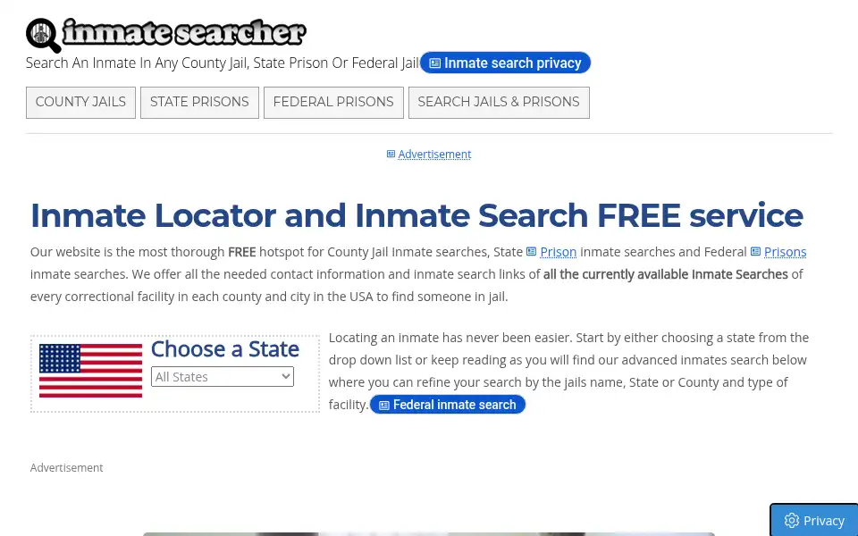 Screenshot of inmatesearcher.com