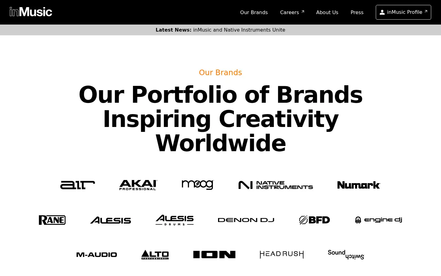 Screenshot of inmusicbrands.com