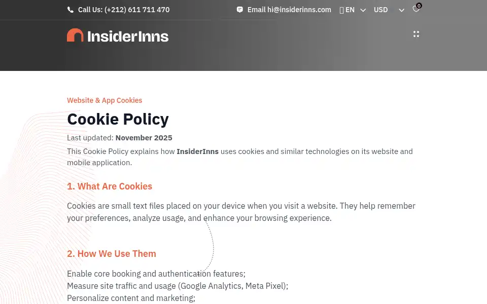Screenshot of insiderinns.com