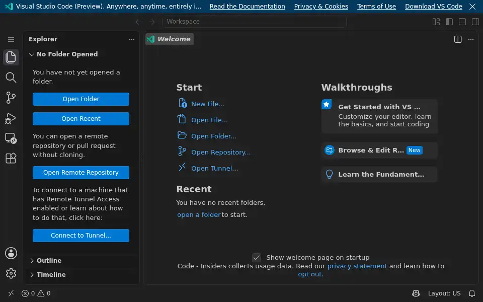 Screenshot of insiders.vscode.dev