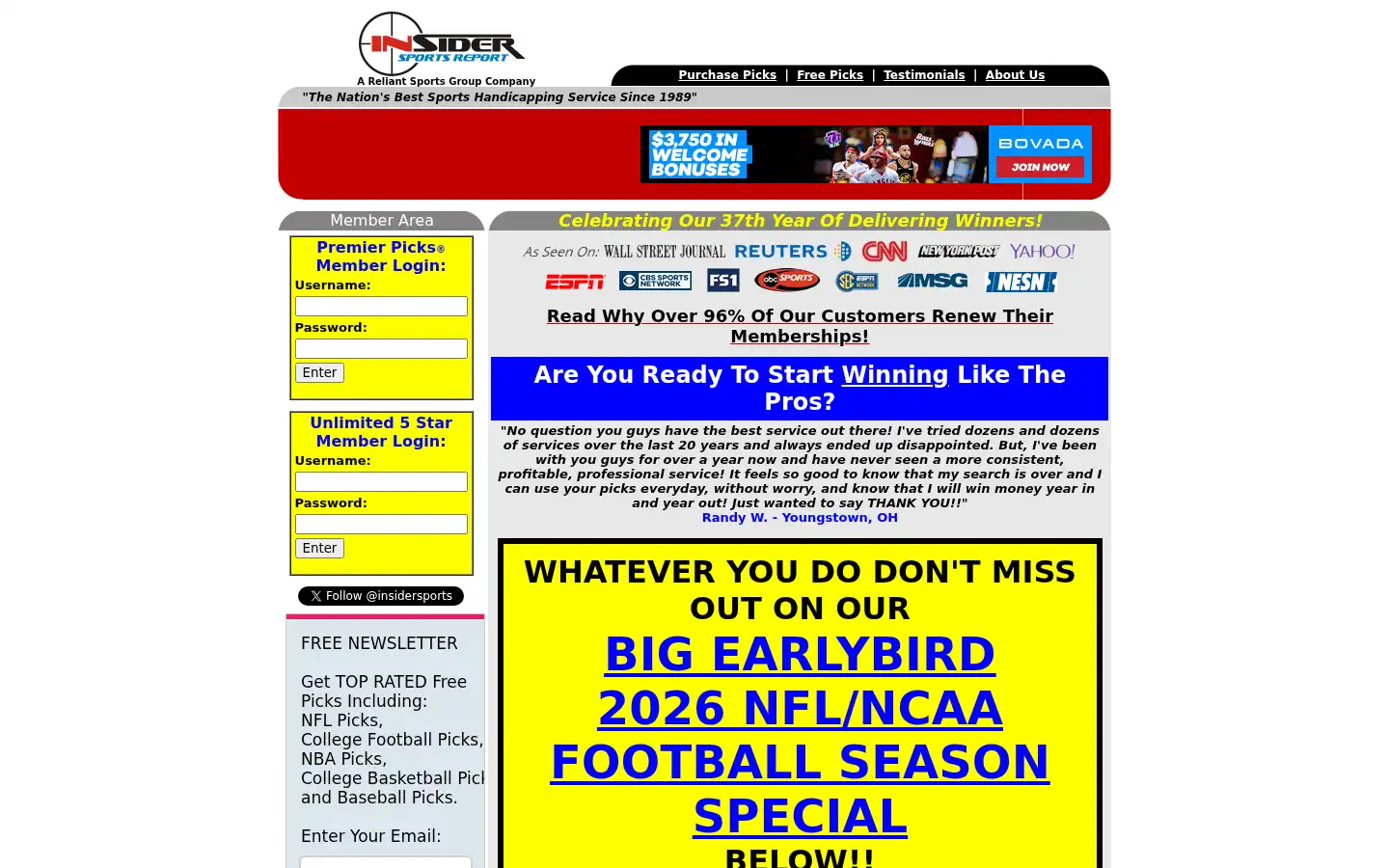 Screenshot of insidersportsreport.com
