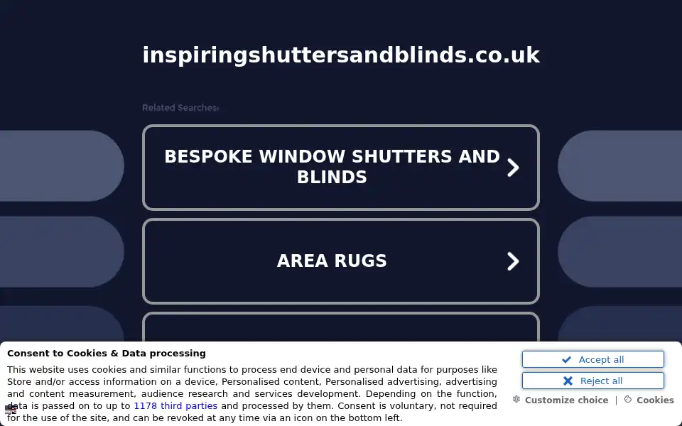 Screenshot of inspiringshuttersandblinds.co.uk