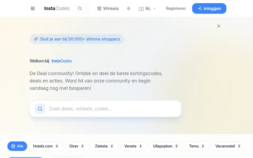 Screenshot of instacodes.nl