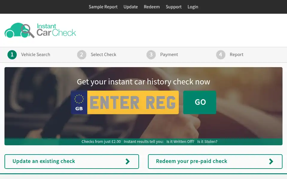 Screenshot of instantcarcheck.co.uk