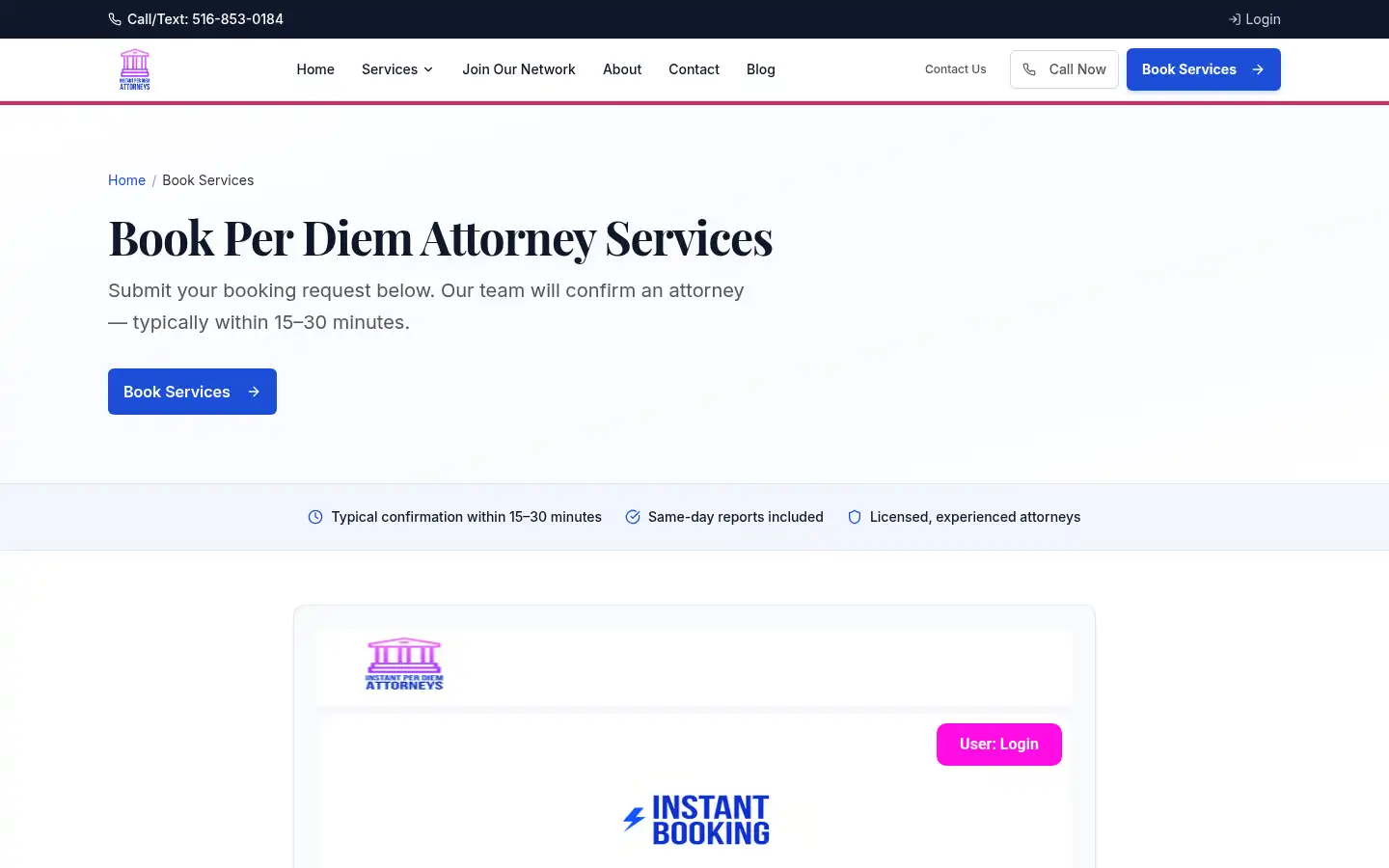 Screenshot of instantperdiemattorneyservice.com