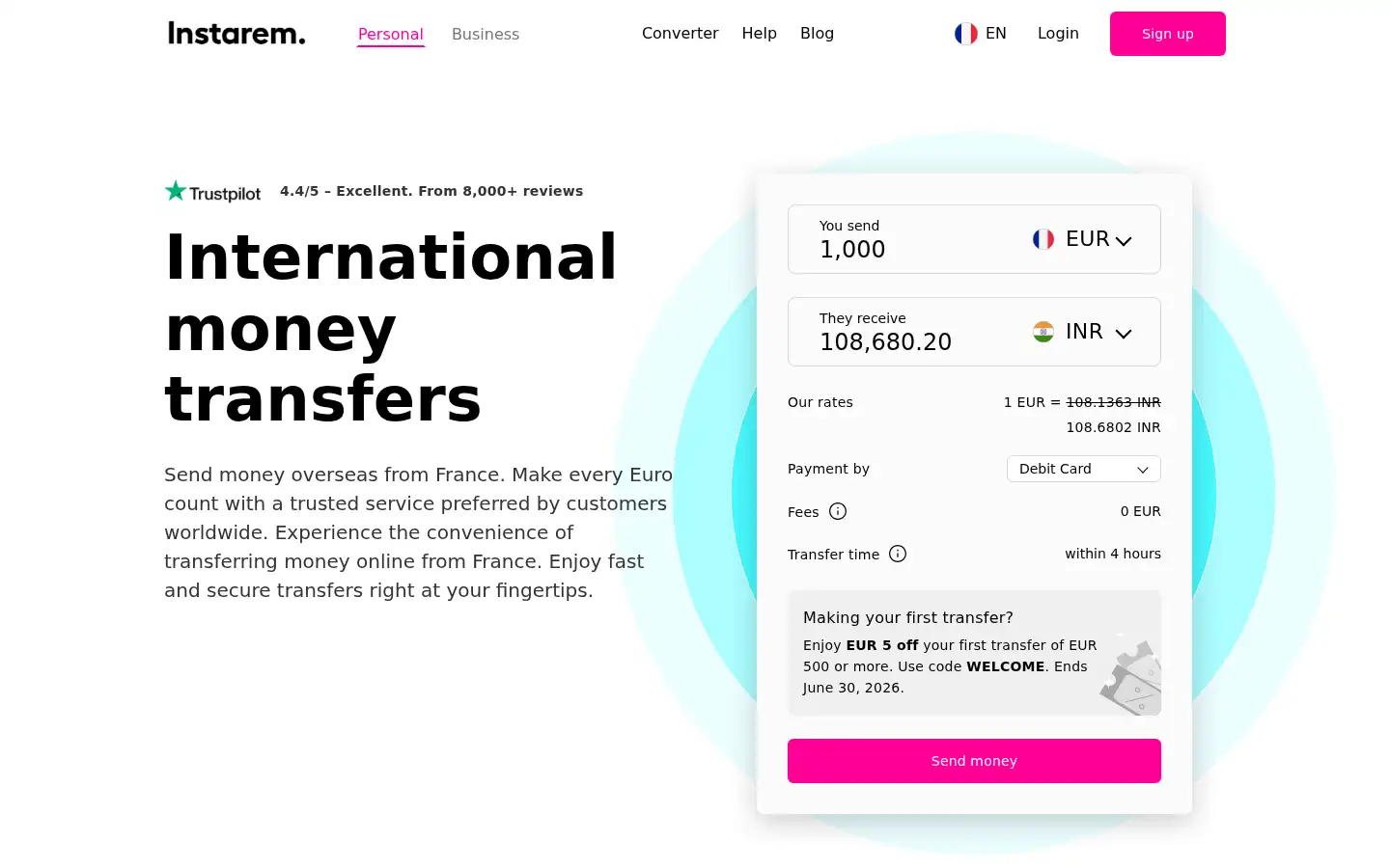 Screenshot of instarem.com