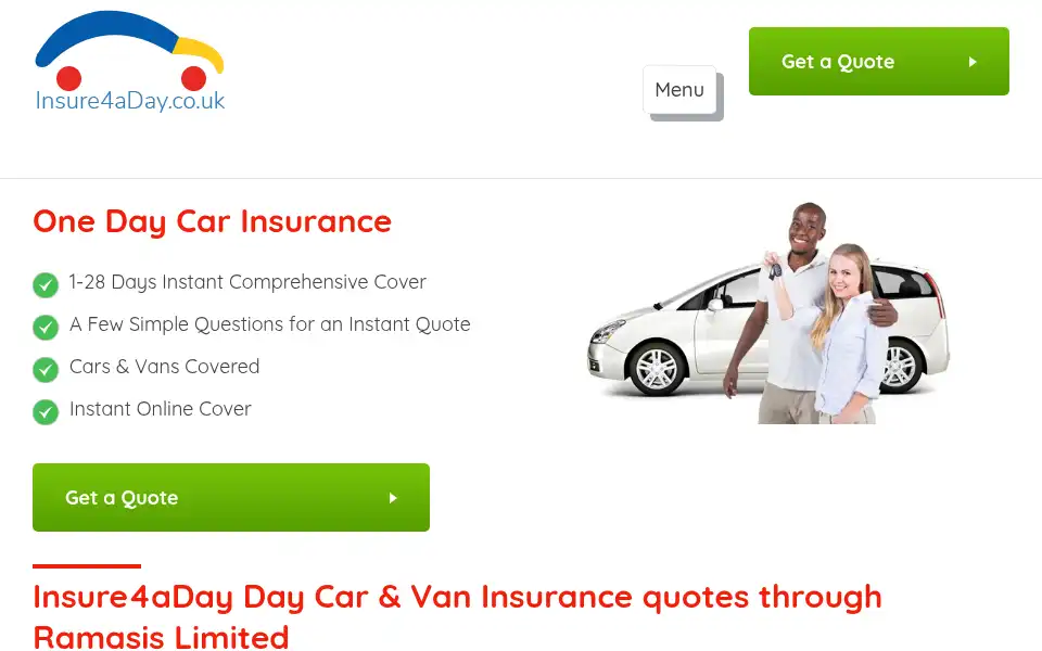 Screenshot of insure4aday.co.uk