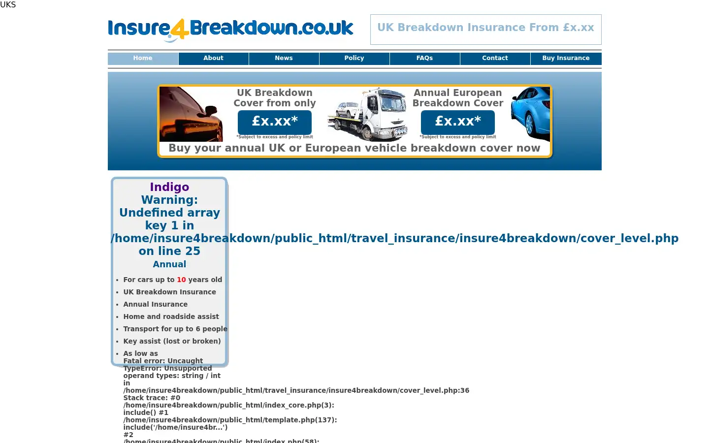 Screenshot of insure4breakdown.co.uk
