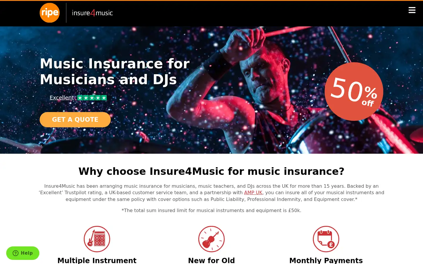 Screenshot of insure4music.co.uk