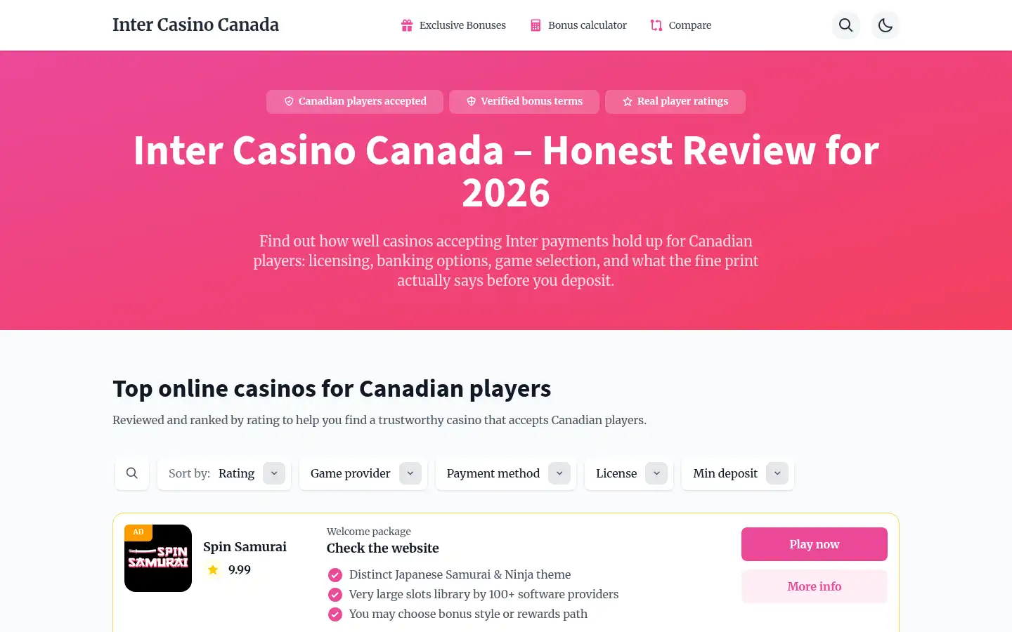 Screenshot of inter-casino-canada.com