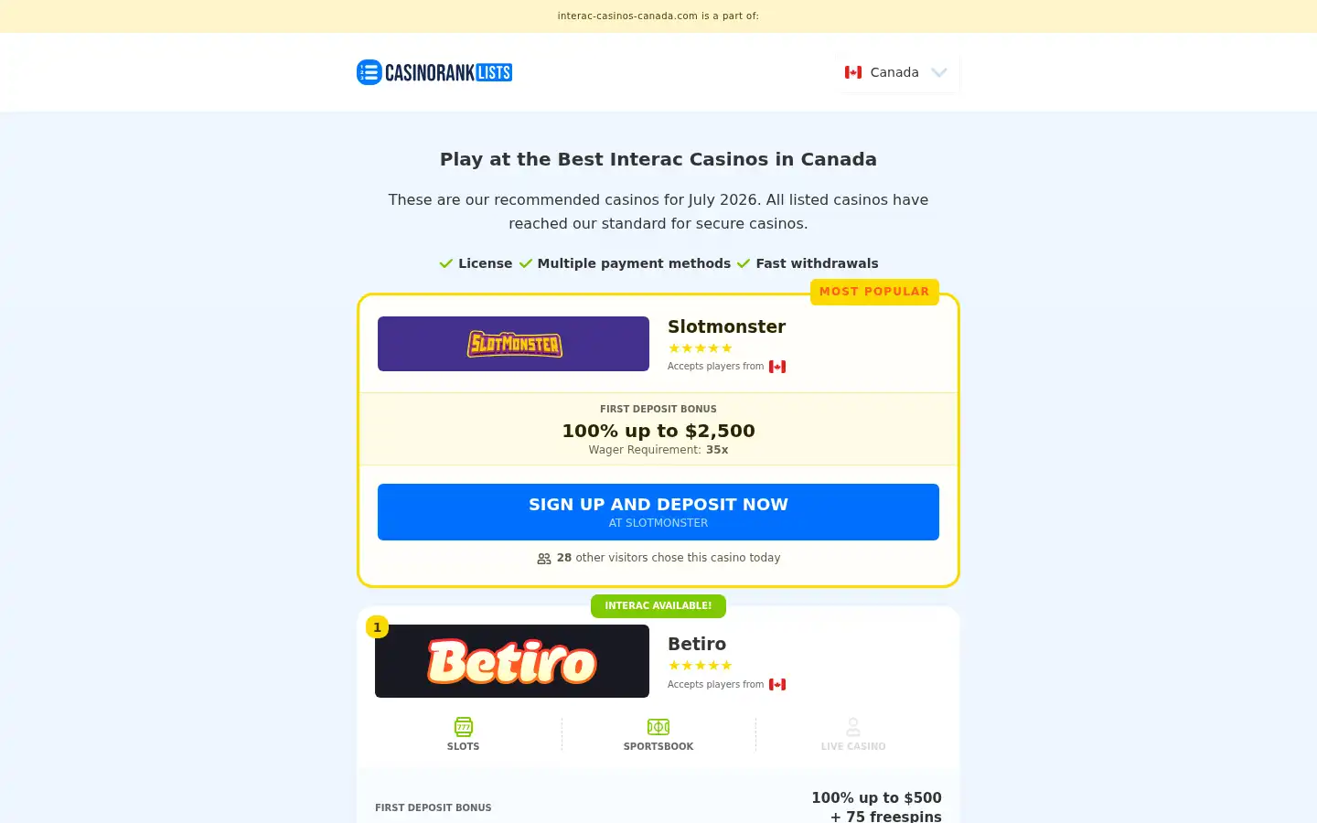 Screenshot of interac-casinos-canada.com