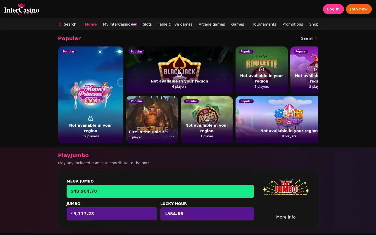 Screenshot of intercasino.com