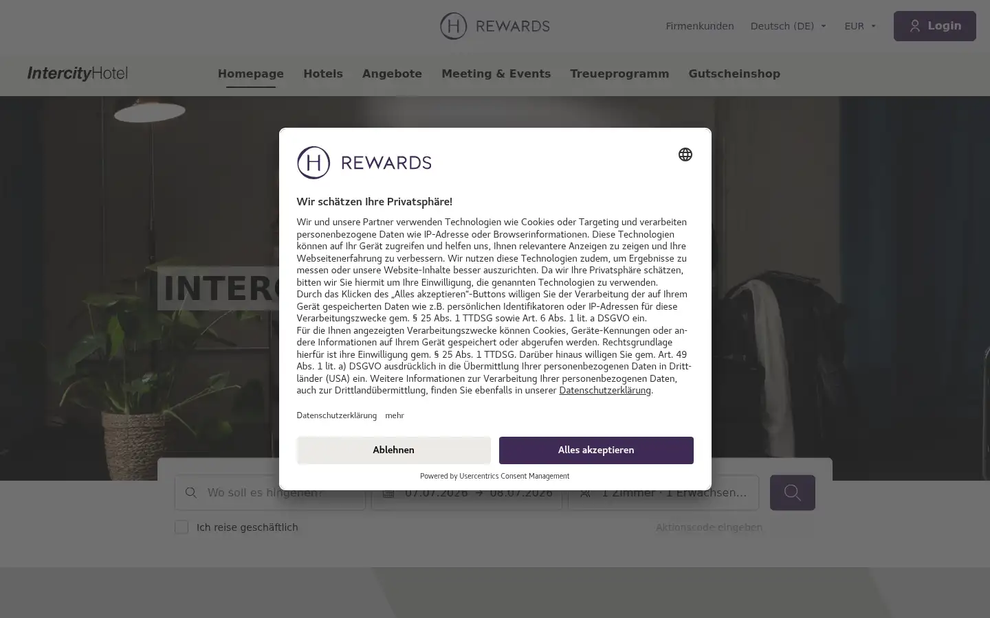 Screenshot of intercityhotel.com