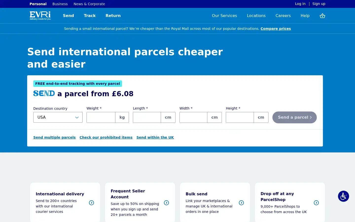 Screenshot of international.evri.com