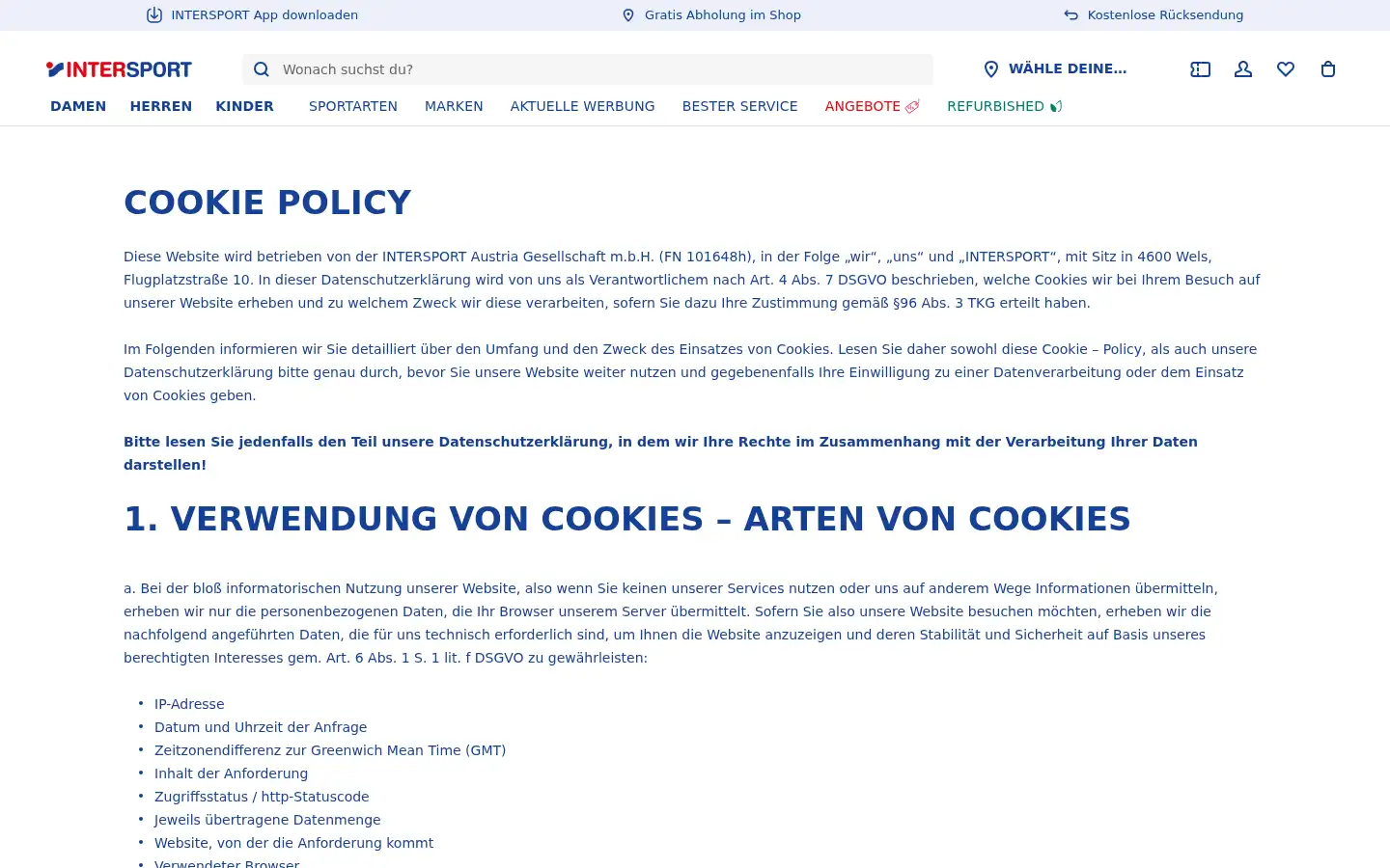 Screenshot of intersport.at