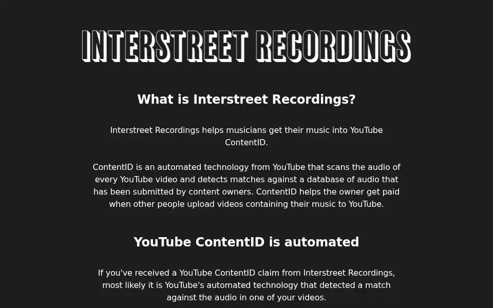 Screenshot of interstreetrecordings.com