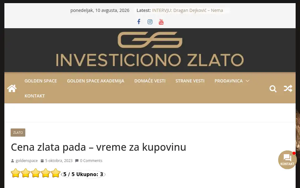 Screenshot of investicionozlato.rs