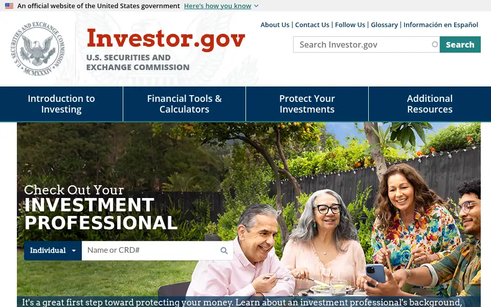 Screenshot of investor.gov
