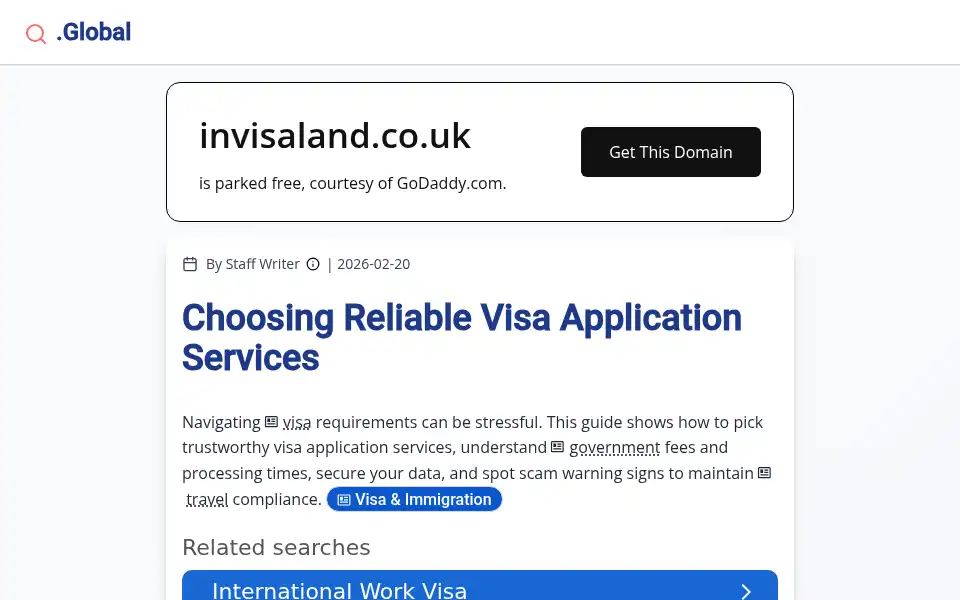 Screenshot of invisaland.co.uk