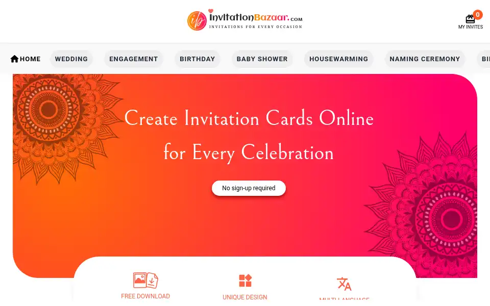 Screenshot of invitationbazaar.com
