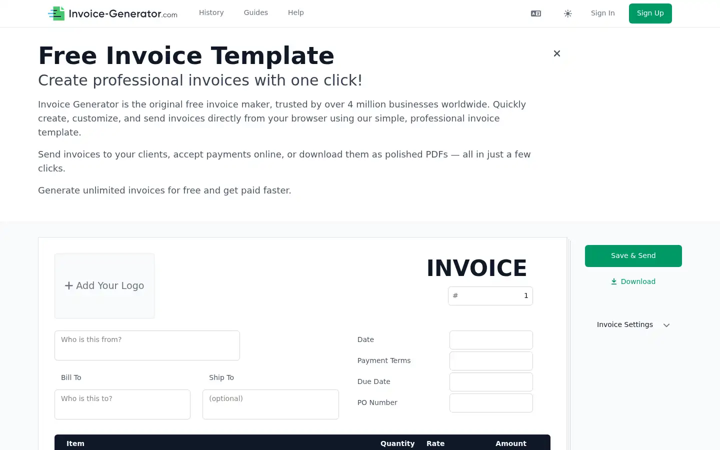 Screenshot of invoice-generator.com