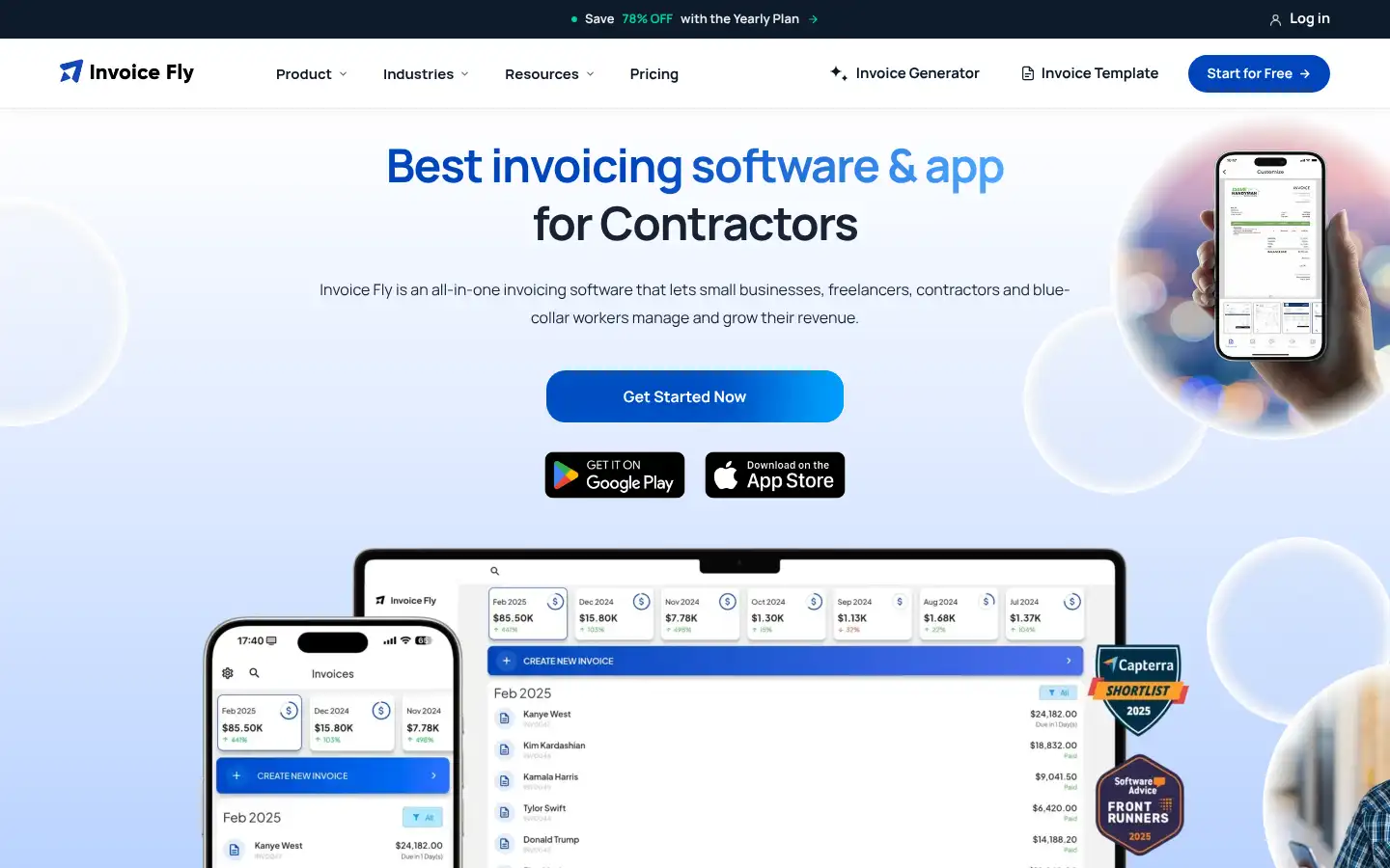 Screenshot of invoicefly.com