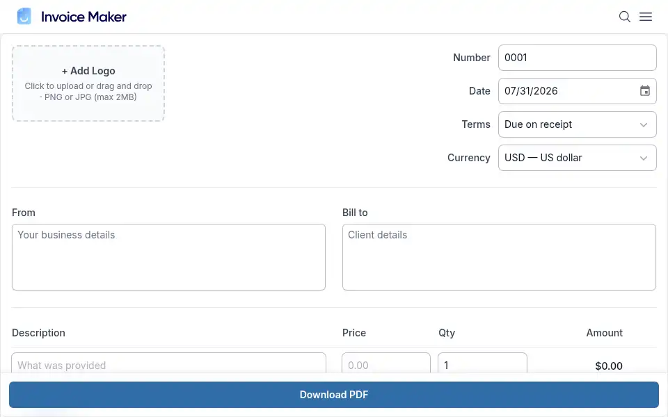 Screenshot of invoicemaker.com