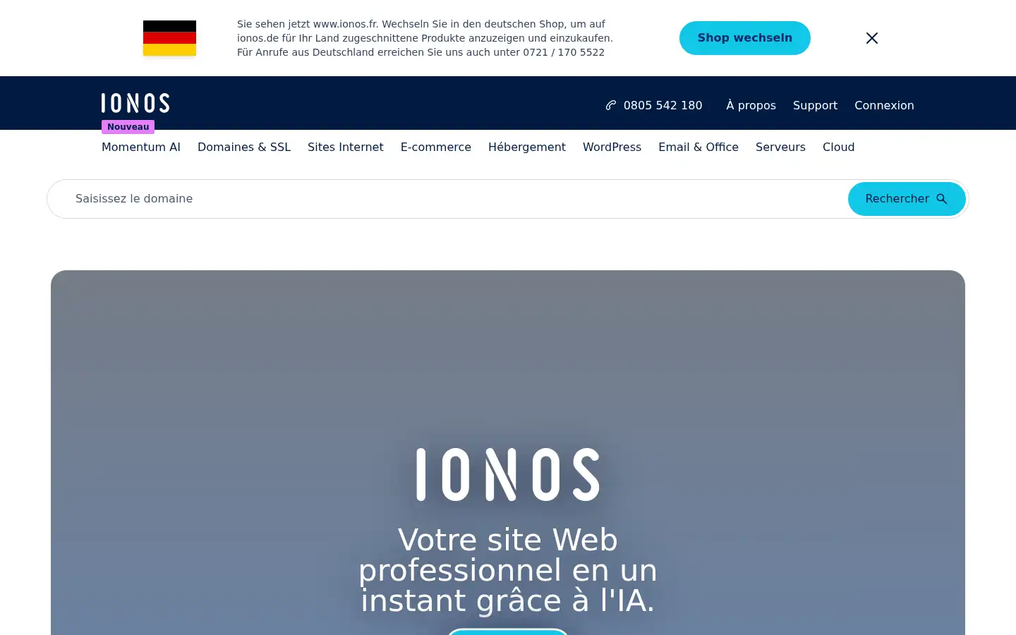 Screenshot of ionos.fr